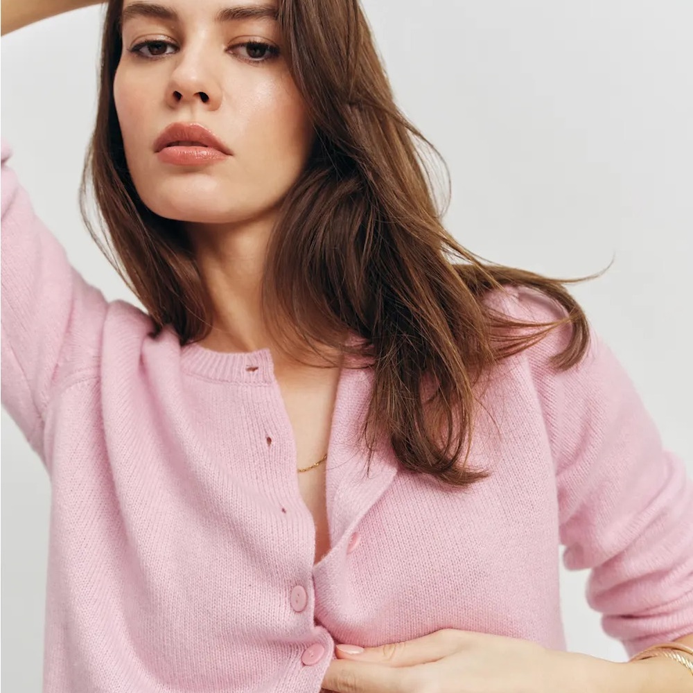Reformation Clara Cashmere Cardigan in Babygirl Pink